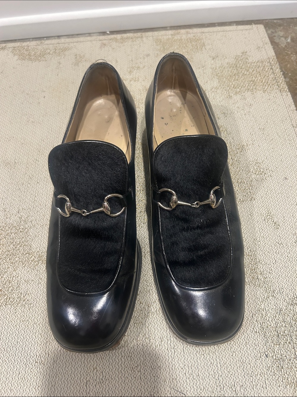 Gucci black Women's leather & Haircalf Bit Loafers